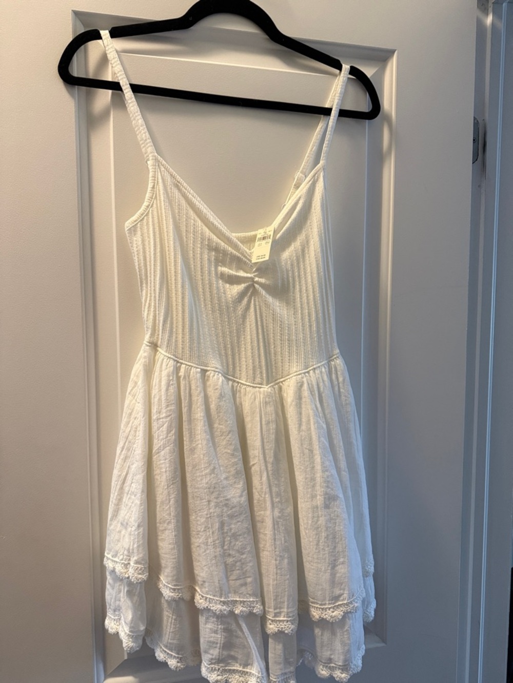 aerie White Ribbed Bodice Tiered Mini Dress